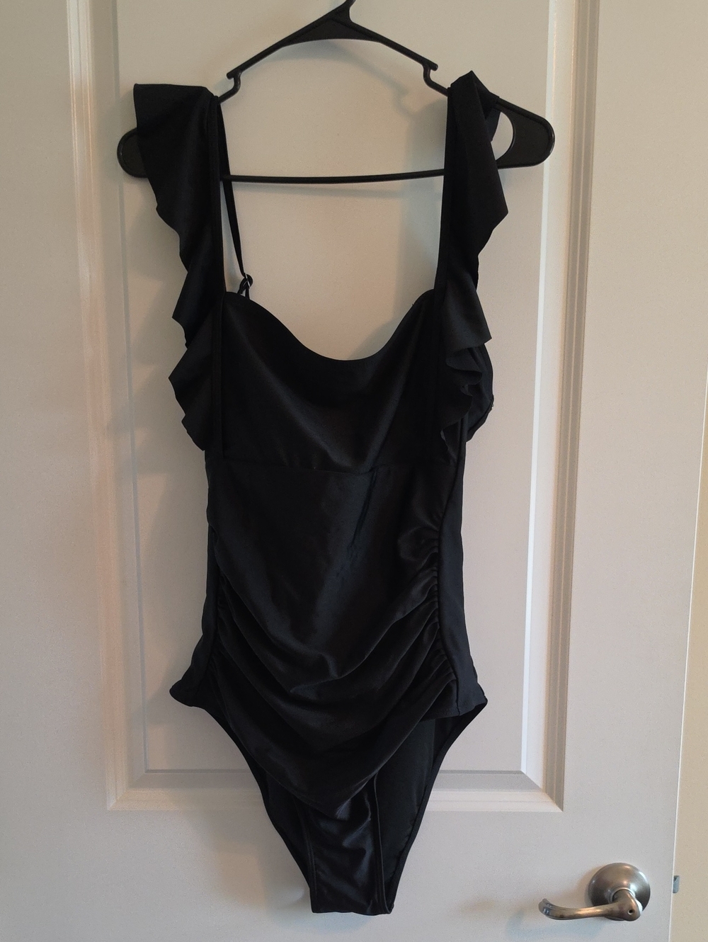 Black Ruffle Strap One-Piece Swimsuit